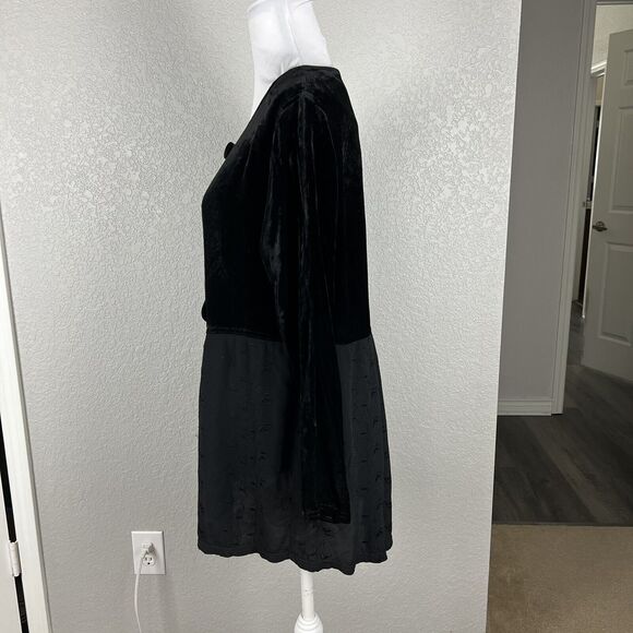 Nooshin Femme S Button Up Black Velvet Mixed Media Tunic Jacket - Picture 3 of 6